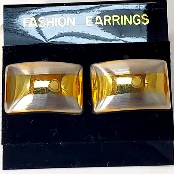 Gold, Silver Dual-Tone Stud Earrings Modern Stripe Design, 0.5x1 Fashion Jewelry - Picture 1 of 8